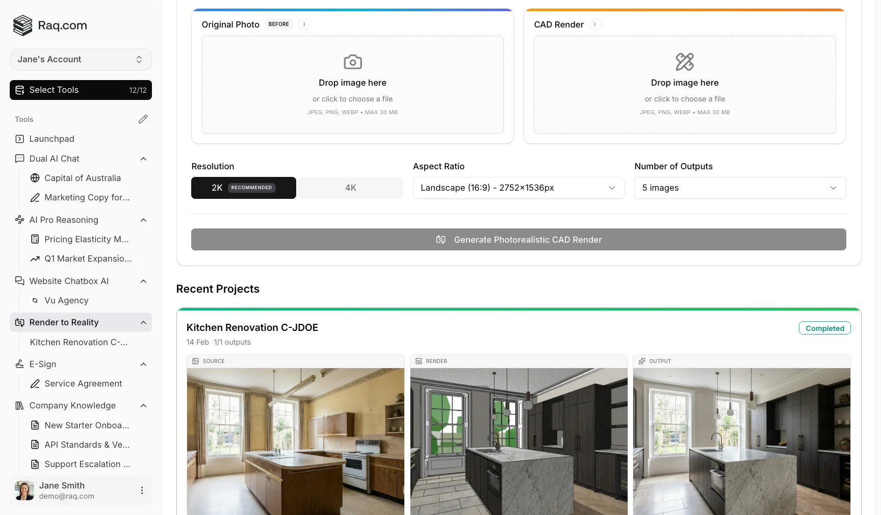Render to Reality interface